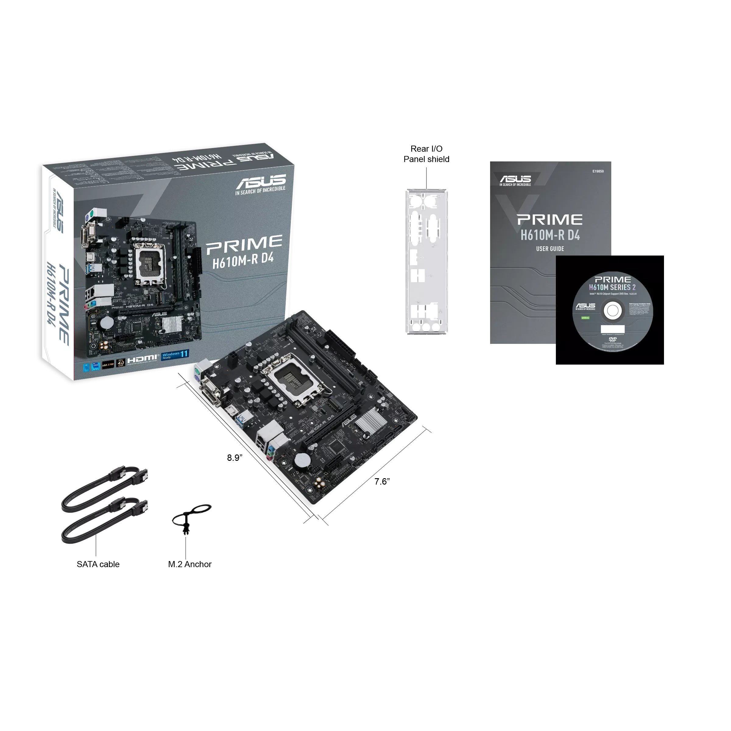 تصویر کامل مادربرد ASUS PRIME H610M-R D4 همراه بسته‌بندی