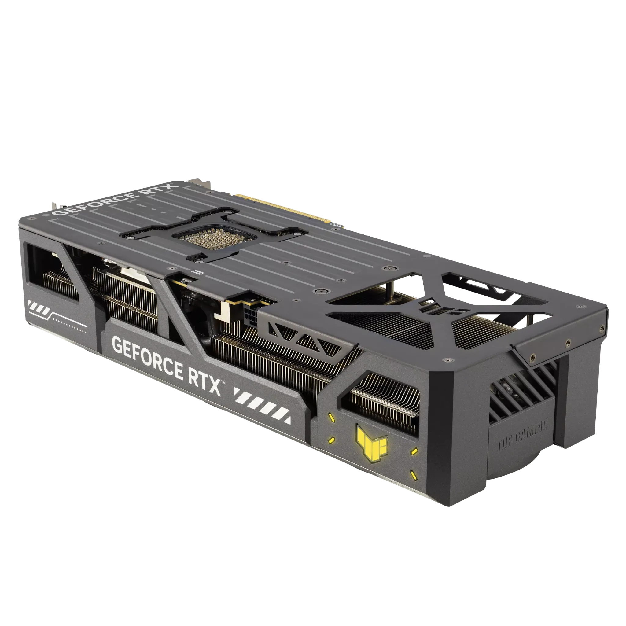نمای پشت کارت گرافیک ASUS TUF Gaming GeForce RTX 5090 OC با طراحی Backplate تقویت‌شده