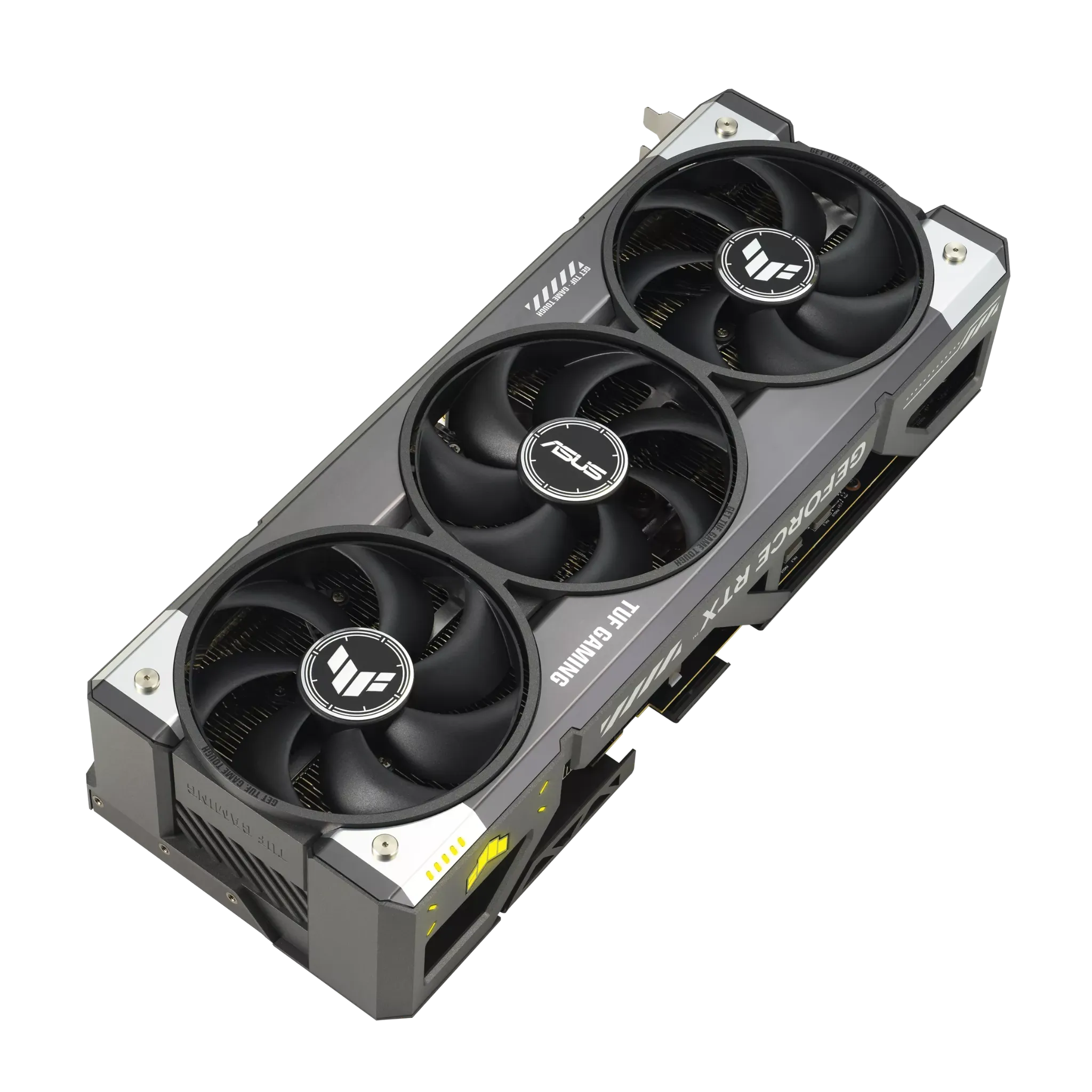 کارت گرافیک ASUS TUF Gaming GeForce RTX 5090 OC با طراحی سه‌فن و نمای مورب از بالا