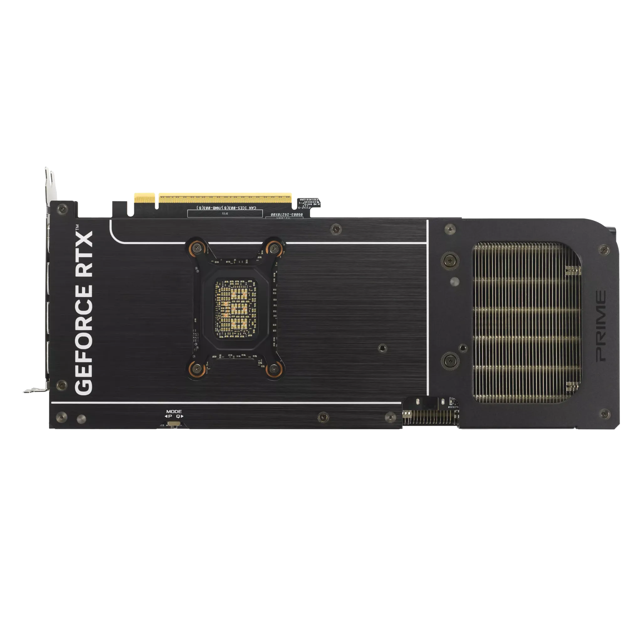نمای پشت کارت گرافیک ASUS PRIME GeForce RTX 5080 16GB GDDR7 OC Edition با طراحی بک‌پلیت فلزی و سیستم خنک‌کننده
