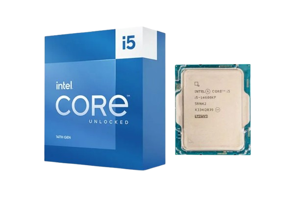 پردازنده Intel Core i5-14600KF نسل چهاردهم در کنار بسته‌بندی Intel Core i5 Unlocked