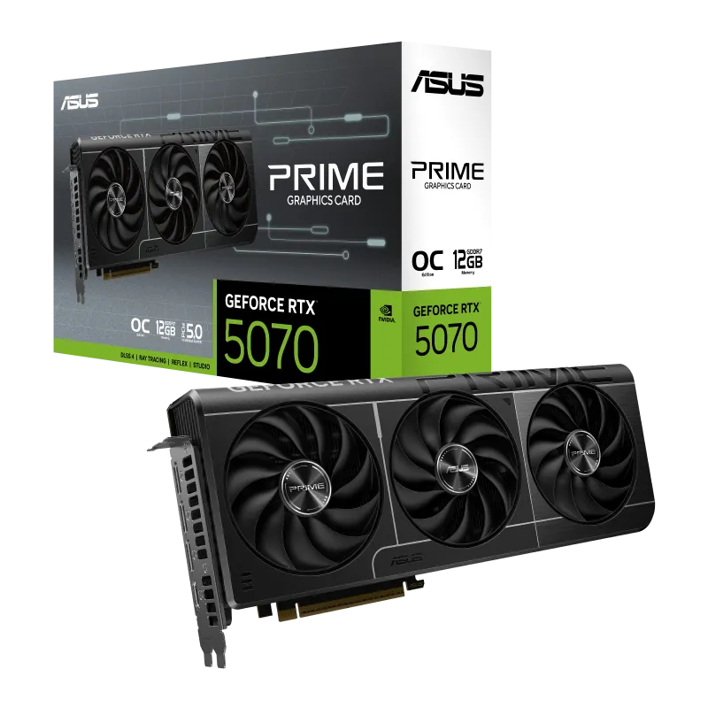 کارت گرافیک ASUS PRIME GeForce RTX 5070 OC مناسب طراحی سهبعدی بستهبندی و جعبه کارت گرافیک ایسوس PRIME RTX 5070 OC محصول اصل
