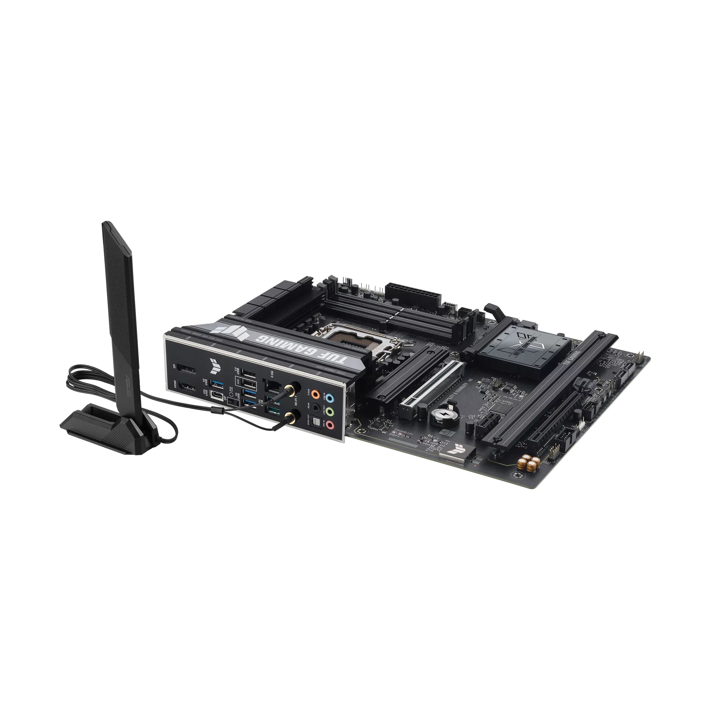 تصویر مادربرد ASUS TUF GAMING B860-PLUS WIFI همراه با آنتن WiFi 7
