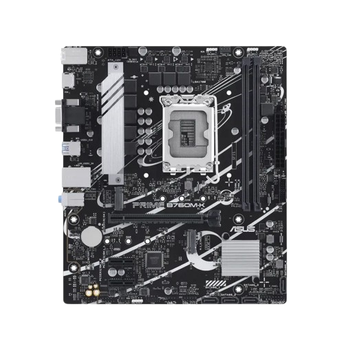 نمای اصلی مادربرد ASUS PRIME B760M-K DDR5 نمای کامل مادربرد ASUS PRIME B760M-K DDR5 از روبهرو