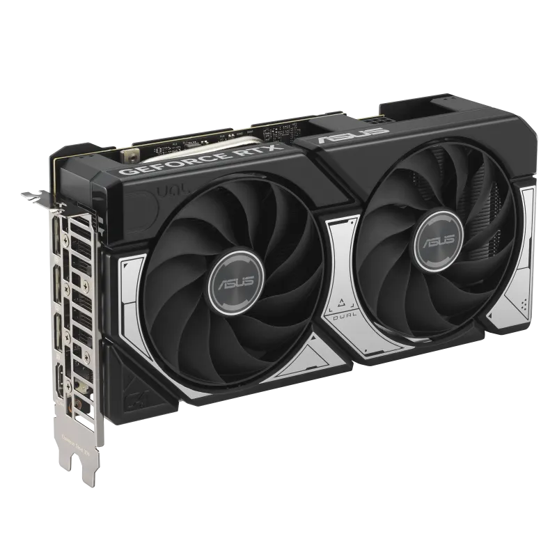 کارت گرافیک ASUS Dual RTX 5060 Ti 16GB GDDR7 OC – نمای روبرو با دو فن Axial-tech