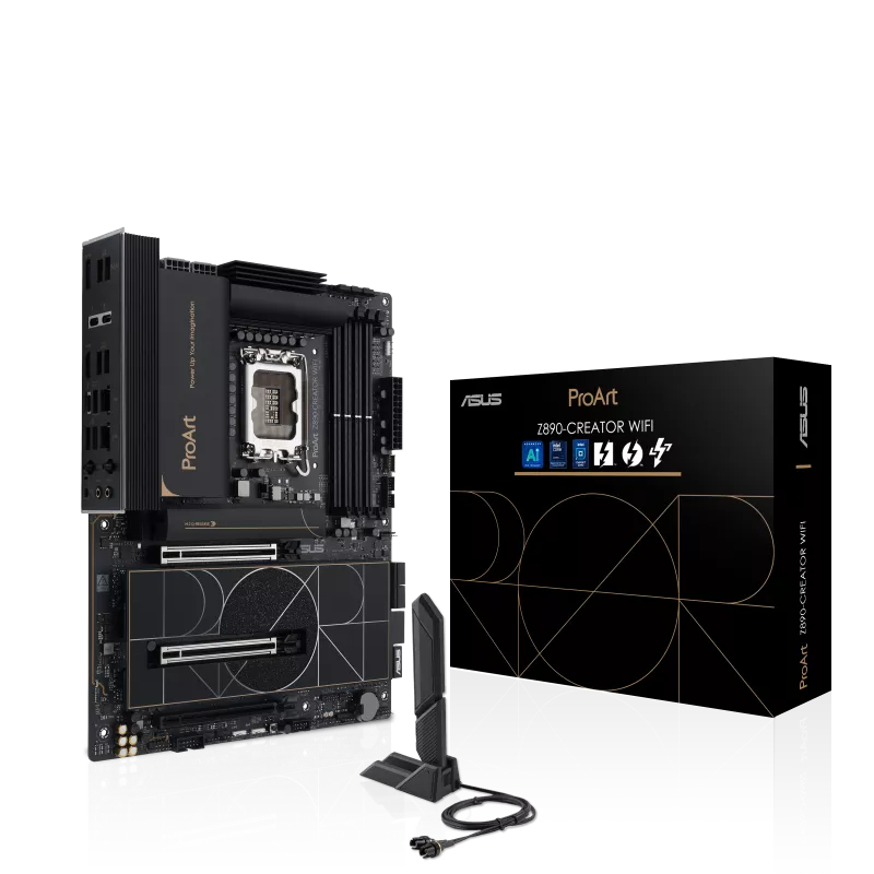 ASUS ProArt Z890-CREATOR WiFi DDR5 Motherboard with Box and WiFi Antenna تصویر مادربرد ASUS ProArt Z890-CREATOR WiFi DDR5 همراه با جعبه و آنتن WiFi