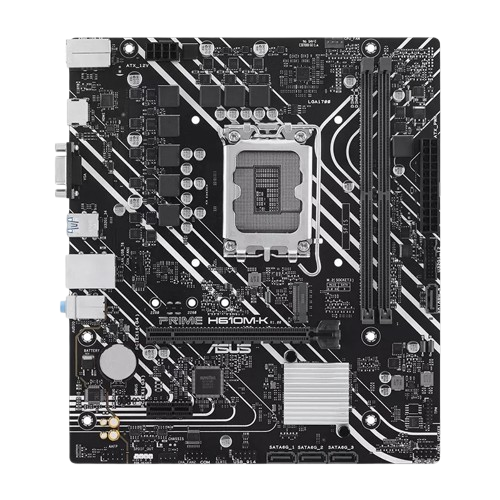 مادربرد ایسوس PRIME H610M-K DDR5 نمای مستقیم نمای روبهروی مادربرد ASUS PRIME H610M-K DDR5 با سوکت LGA1700