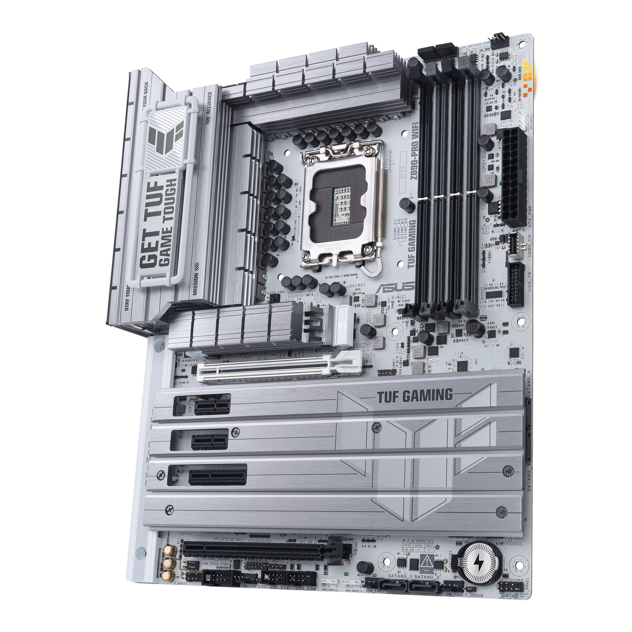 نمای سمت راست مادربرد ASUS TUF GAMING Z890-PRO WIFI شامل اسلات‌های DDR5 و لبه برد